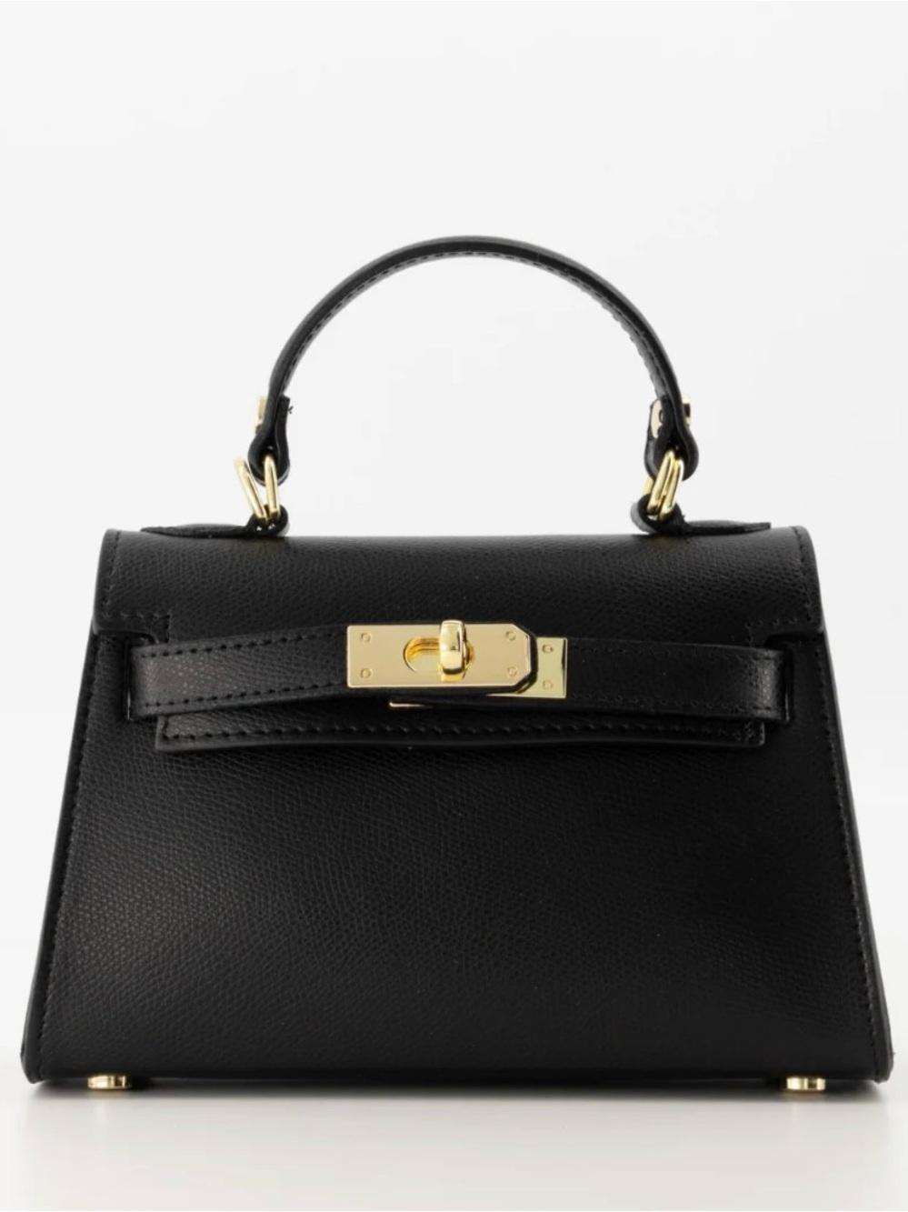 Black Top-Handle Leather Satchel with Gold Hardware